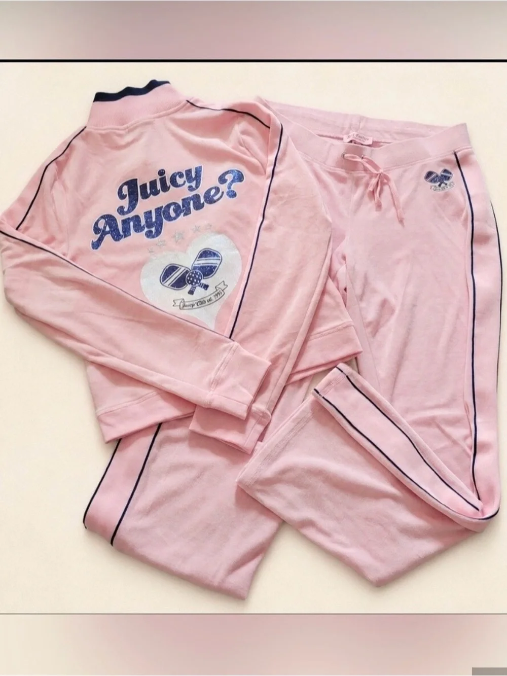 NWT Juicy Couture Pink ‘Juicy Anyone?’cotton velour zip ip jacket &pant set. - Picture 7 of 7